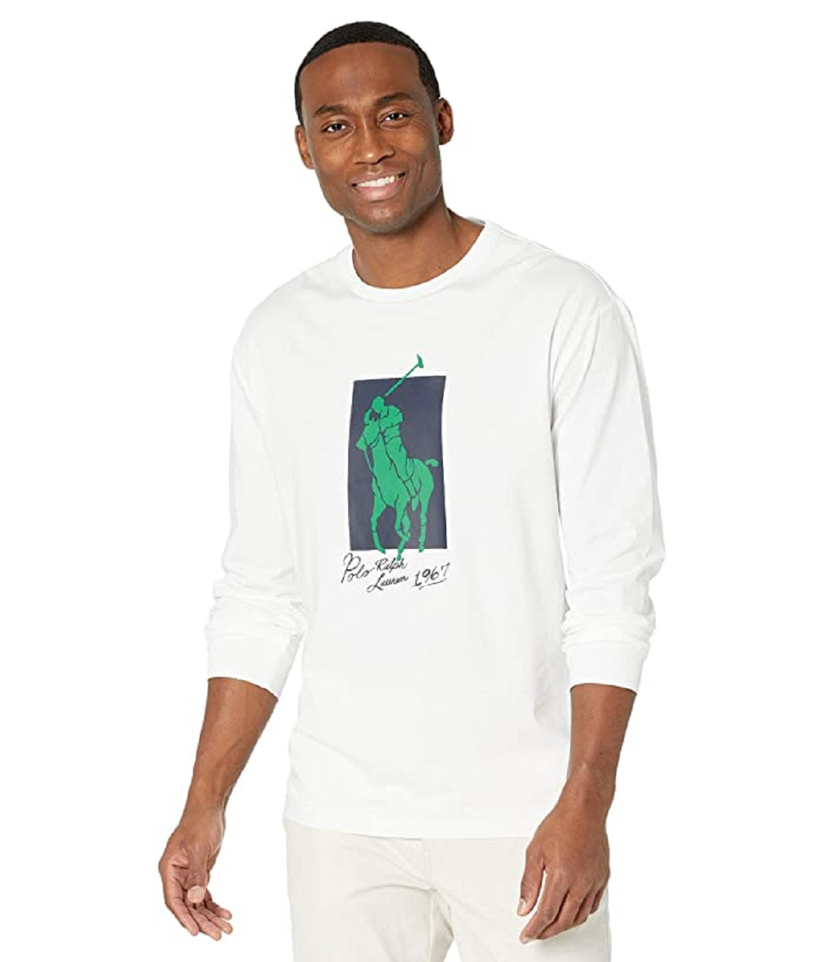 Camiseta Polo Ralph Lauren Masculina Big Pony Classic Fit Jersey Branca Tamanho Grande