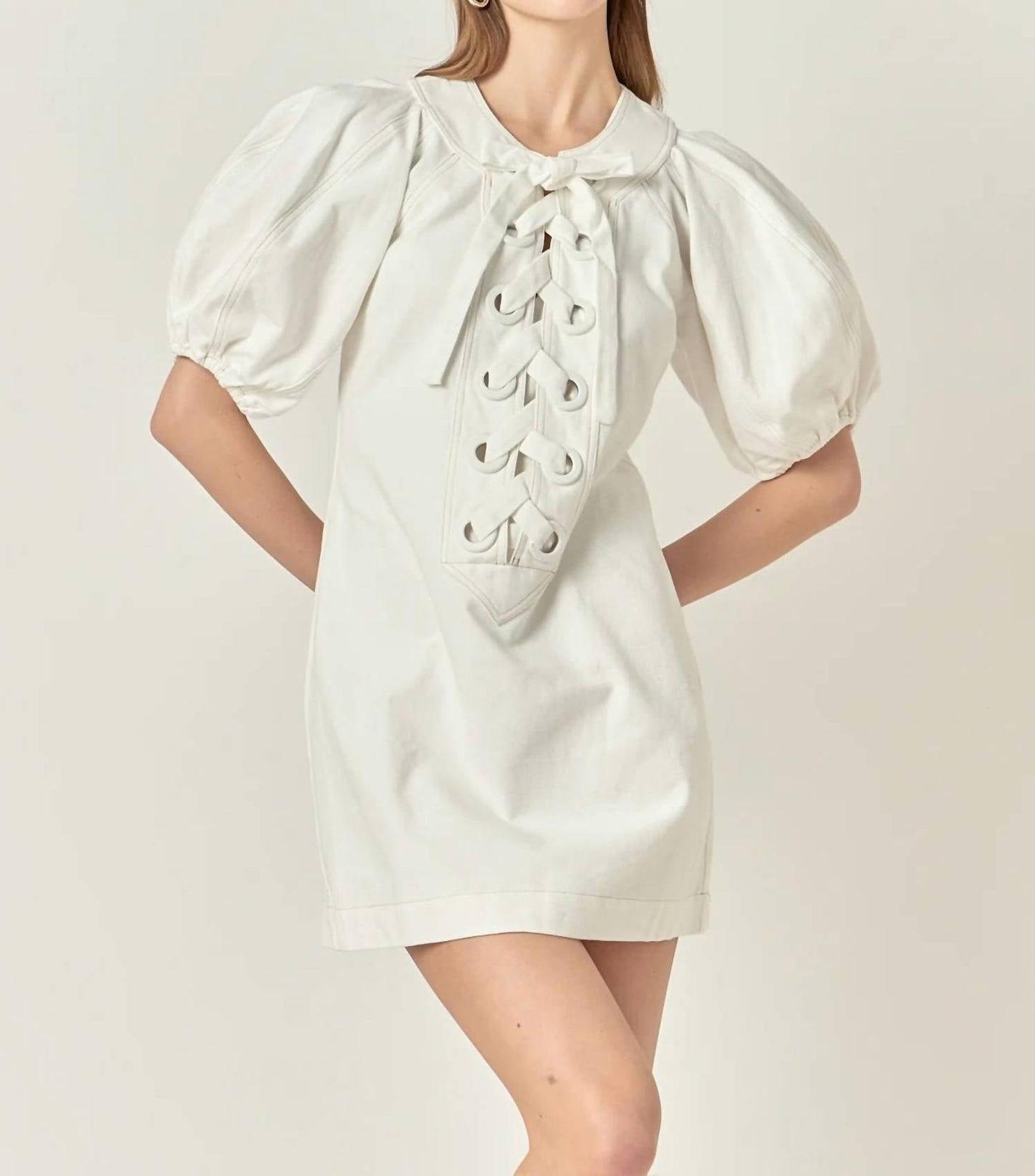 2.7 August Apparel - Laced Up Puff Sleeve Mini Dress