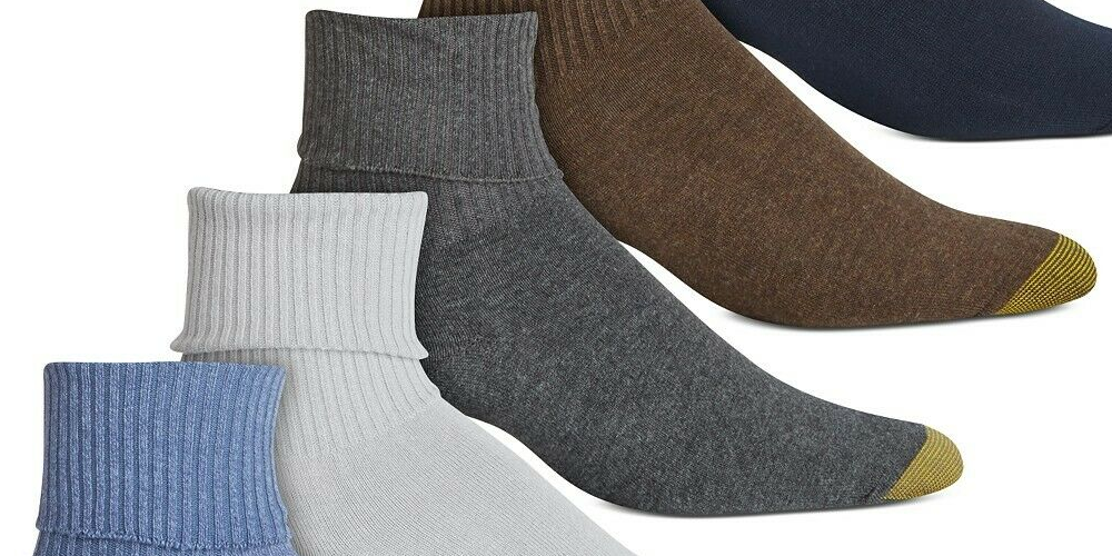 Pacote com 6 meias femininas casuais Gold Toe Turncuff, azuis, tamanho 9-11