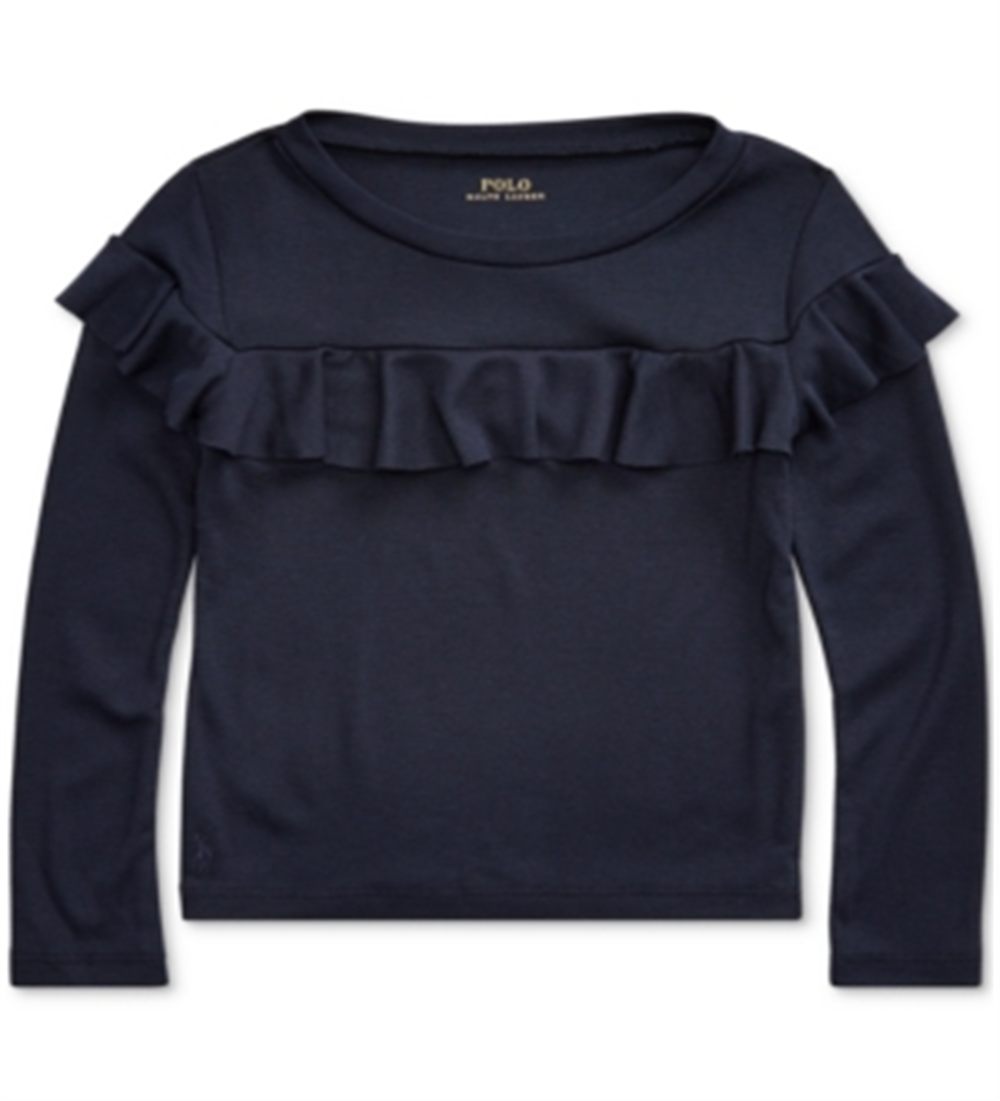 Blusa Polo Ralph Lauren Infantil em Algodão Modal com Babados Azul Tamanho 5