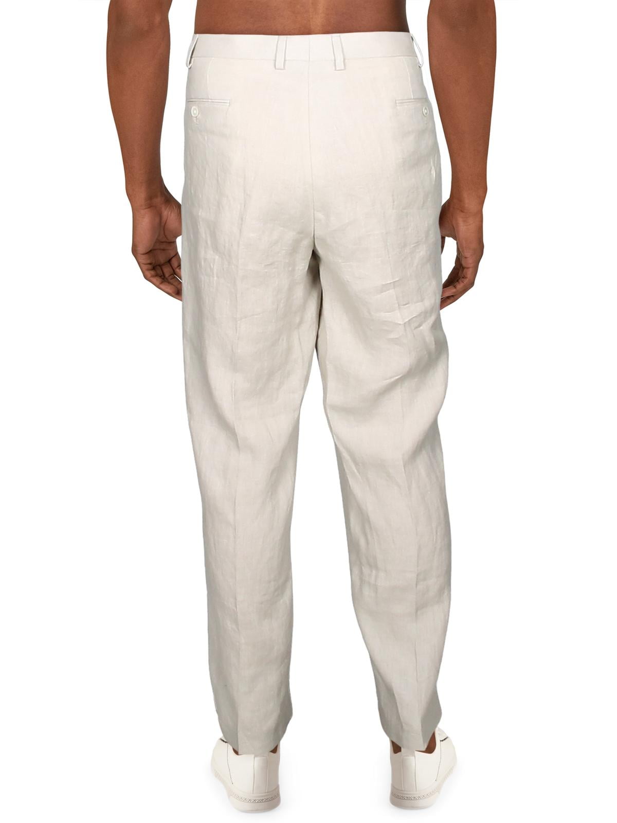Calça social masculina Ralph Lauren de linho com frente lisa, bege, tamanho 36x29
