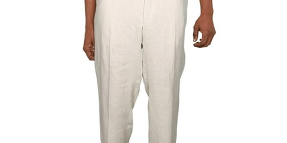 Calça social masculina Ralph Lauren de linho com frente lisa, bege, tamanho 36x29