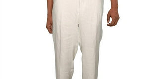 Calça social masculina Ralph Lauren de linho com frente lisa, bege, tamanho 36x29