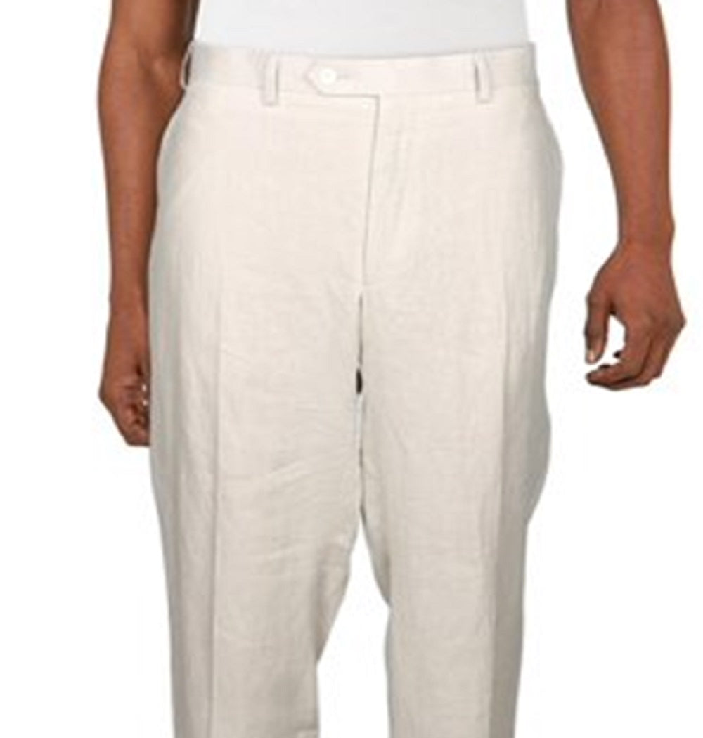 Calça social masculina Ralph Lauren de linho com frente lisa, marrom, tamanho 40x32