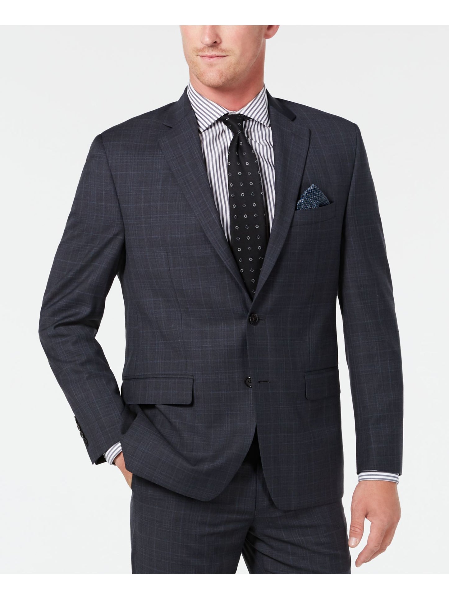 Jaqueta xadrez masculina Ralph Lauren com botões cinza, tamanho 46