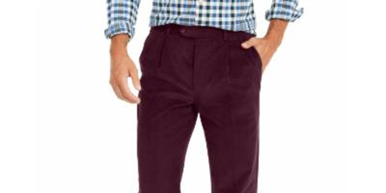 Calça masculina Lauren Ralph Lauren, cor marrom, perna reta, corte clássico, vinho, tamanho L42/L32