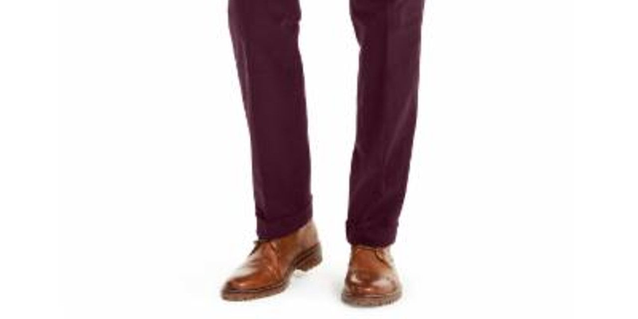 Calça masculina Lauren Ralph Lauren, cor marrom, perna reta, corte clássico, vinho, tamanho L42/L32