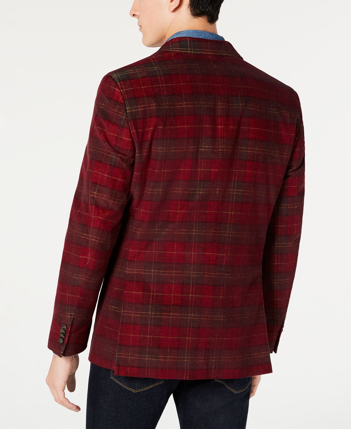 Tommy Hilfiger Masculino Modern Fit Thflex Stretch Xadrez Veludo Cotelê Esportivo Vermelho Tamanho 44