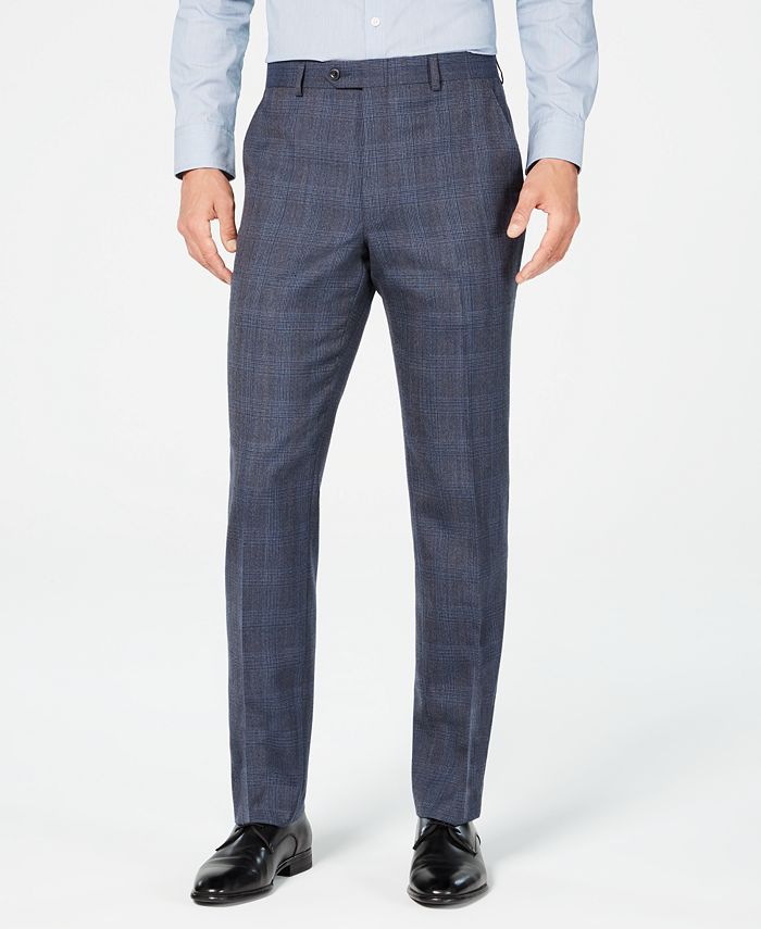 Calça de terno xadrez elástica para airsoft masculina Michael Kors Classic Fit, azul, tamanho 33x32