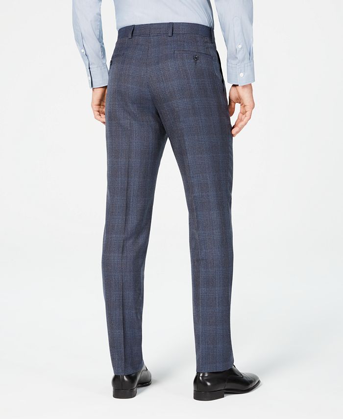 Calça de terno xadrez elástica para airsoft masculina Michael Kors Classic Fit, azul, tamanho 33x32