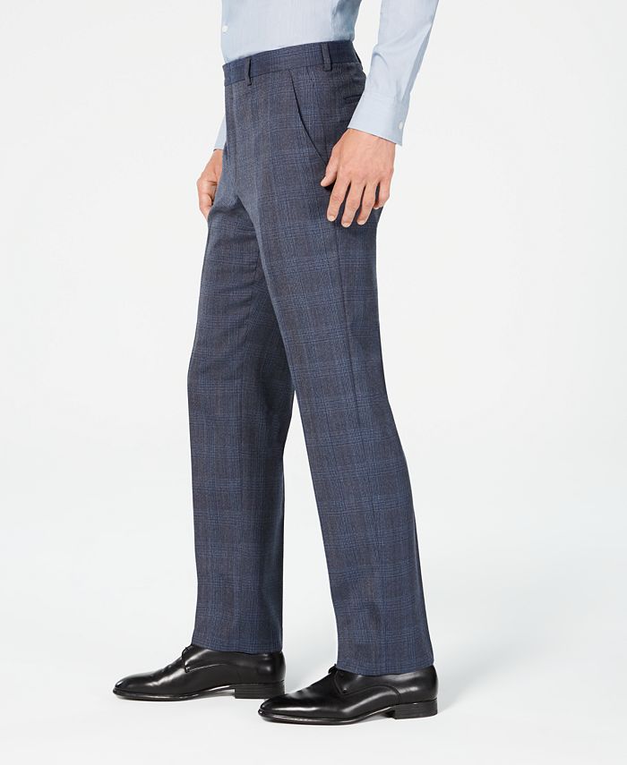 Calça de terno xadrez elástica para airsoft masculina Michael Kors Classic Fit, azul, tamanho 33x32