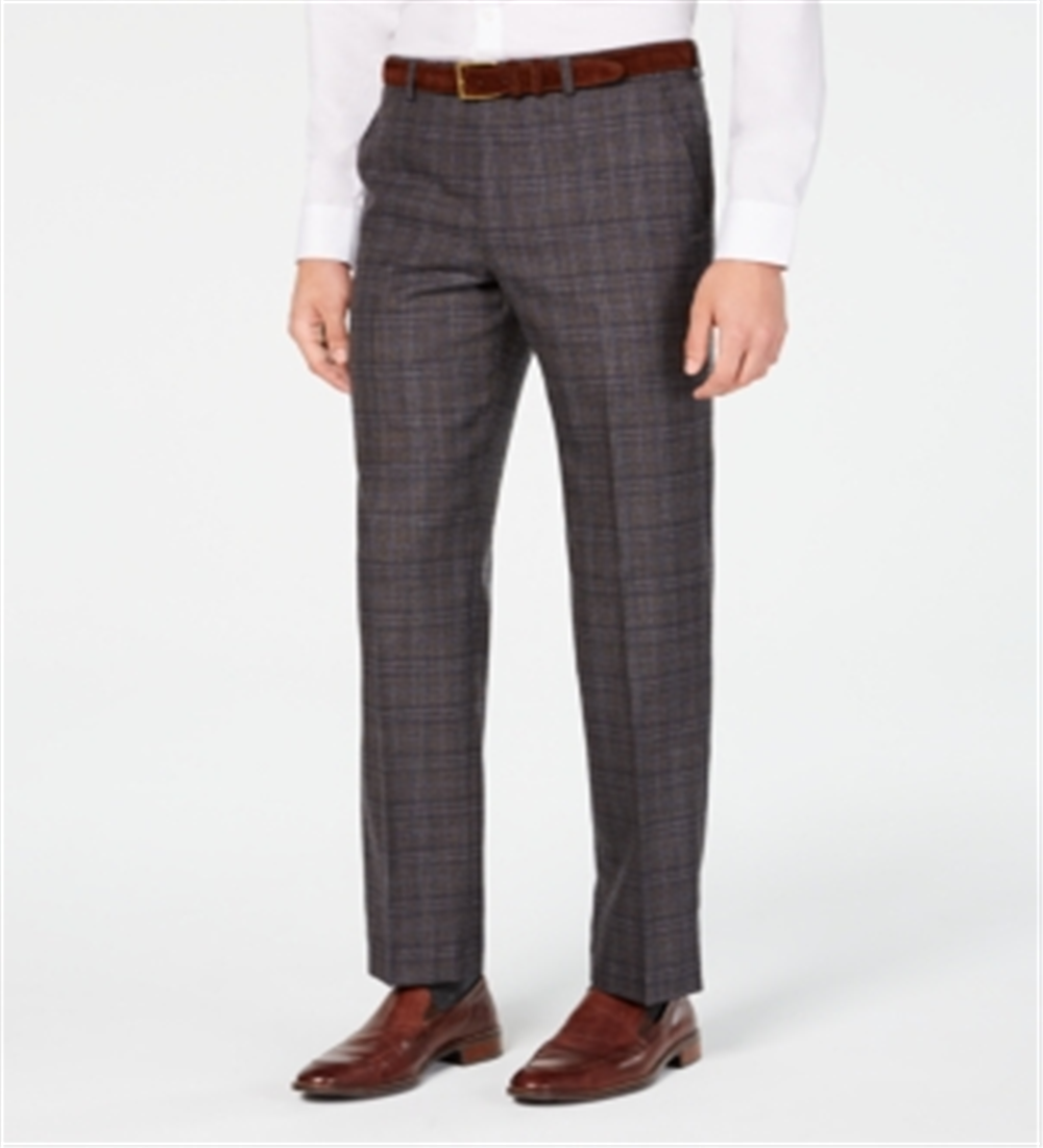 Calça de terno xadrez elástica para airsoft masculina Michael Kors Classic Regular Fit marrom tamanho 34x30