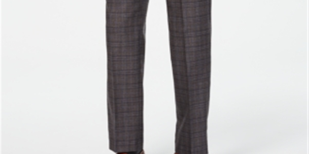 Calça de terno xadrez elástica para airsoft masculina Michael Kors Classic Regular Fit marrom tamanho 34x30