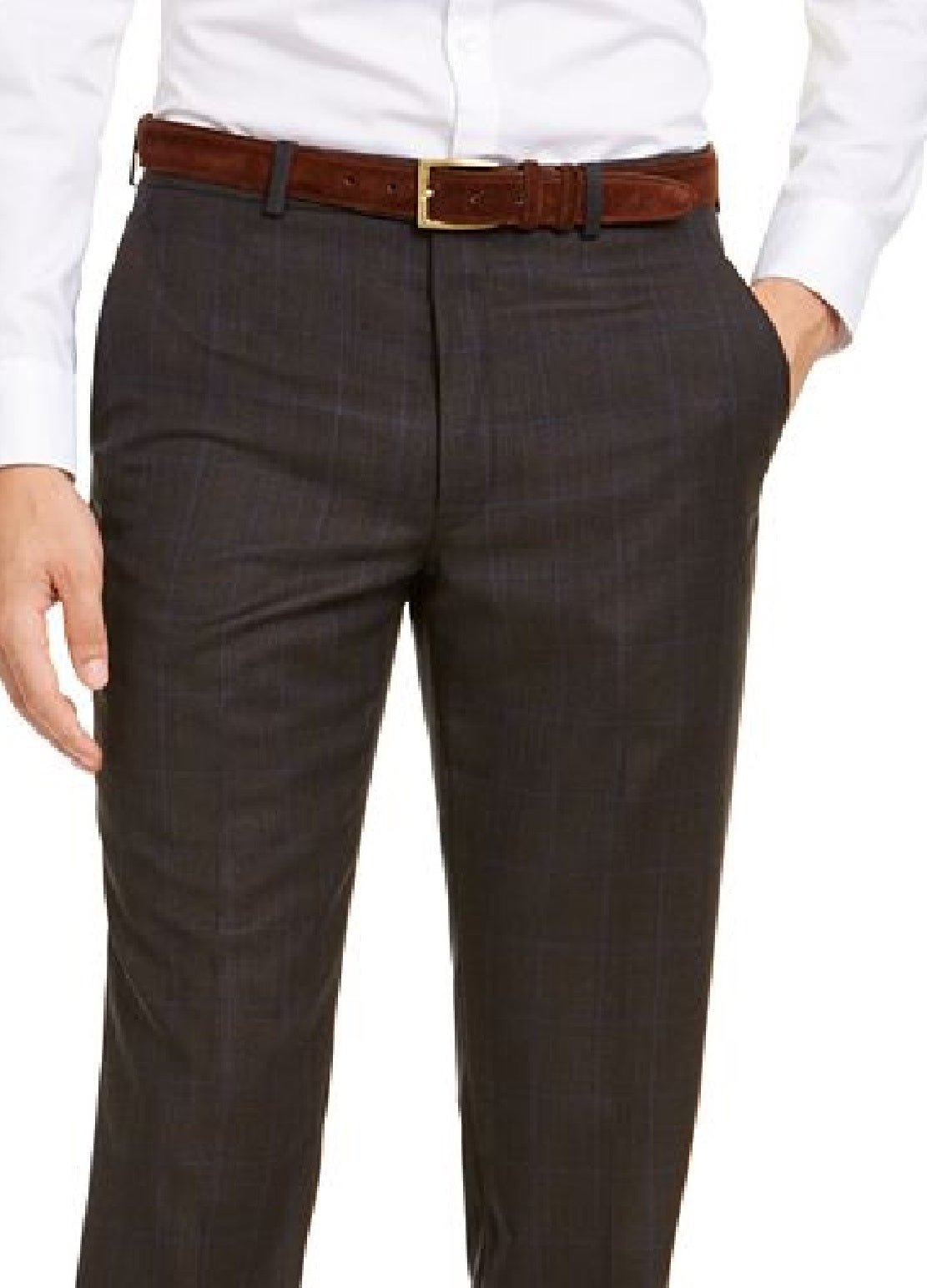 Calça de terno Michael Kors Classic Fit Airsoft Stretch Birdseye Windowpane Masculina Marrom Tamanho 40X29