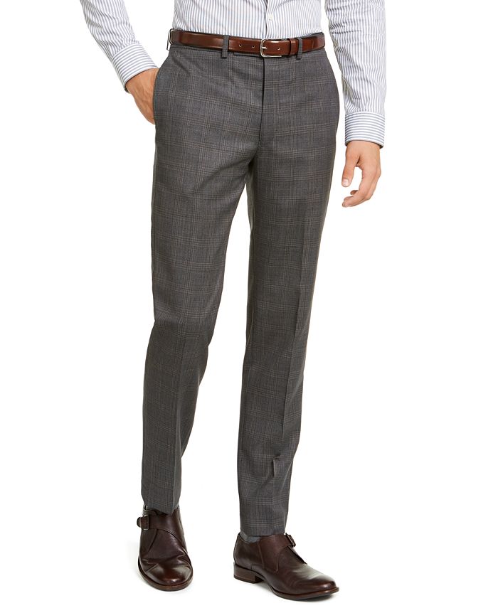 Calça de terno masculina Calvin Klein Slim Fit Stretch Xadrez Cinza Tamanho 38X31