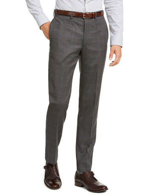 Calça de terno masculina Calvin Klein Slim Fit Stretch Xadrez Cinza Tamanho 38X31