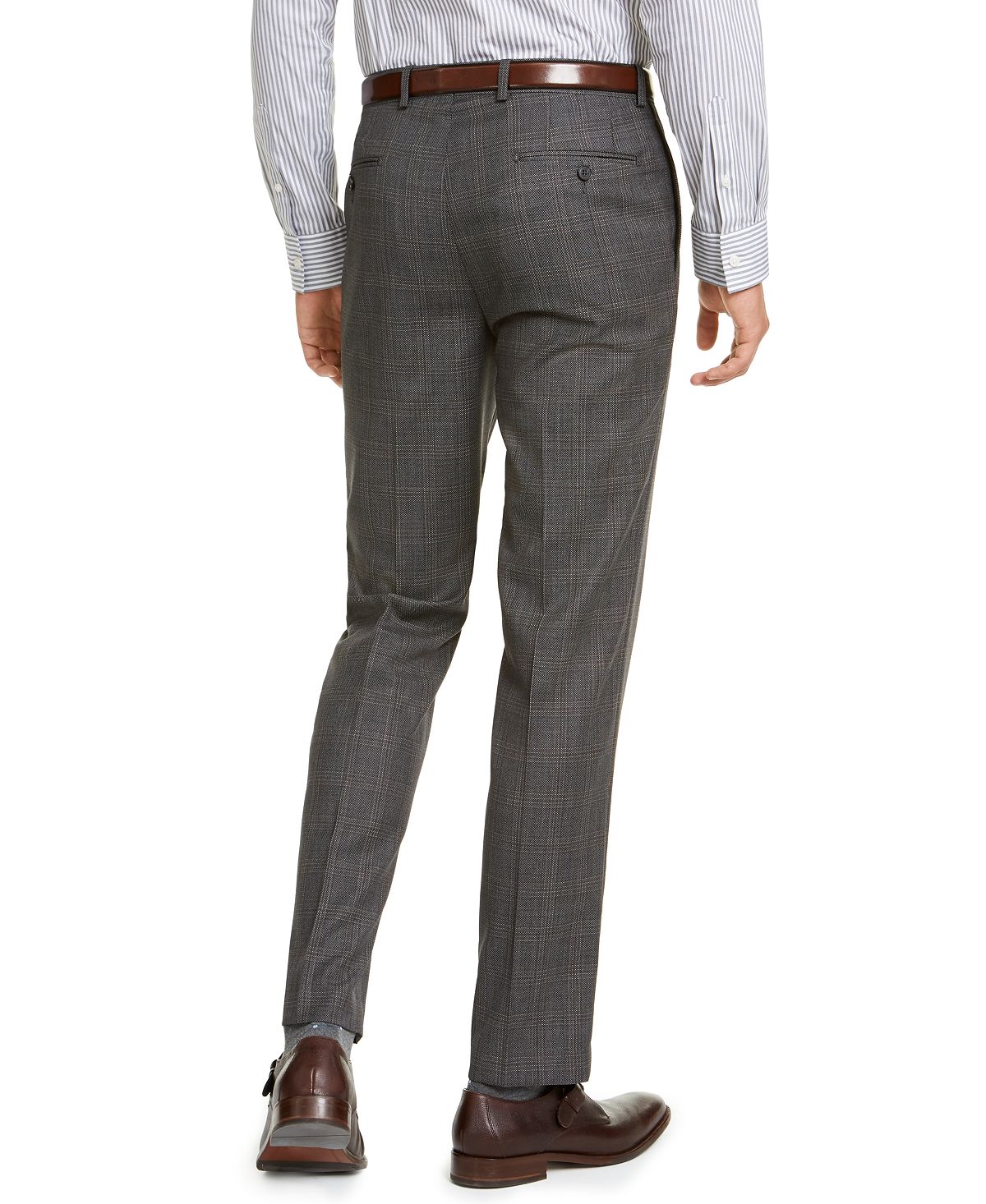Calça de terno masculina Calvin Klein Slim Fit Stretch Xadrez Cinza Tamanho 38X31