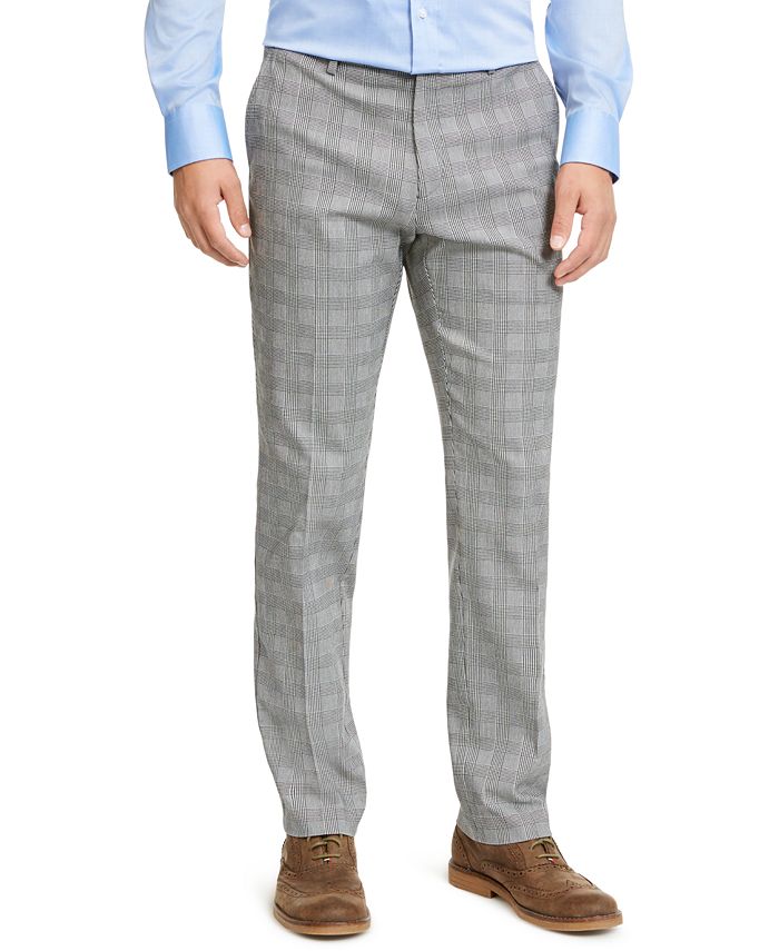 Calça social masculina Tommy Hilfiger xadrez Th Flex Stretch Modern-Fit, branca, tamanho 34x30
