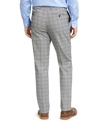 Calça social masculina Tommy Hilfiger xadrez Th Flex Stretch Modern-Fit, branca, tamanho 34x30