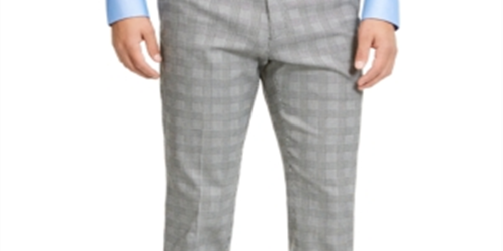 Calça social masculina Tommy Hilfiger xadrez Th Flex Stretch Modern-Fit, branca, tamanho 34x30
