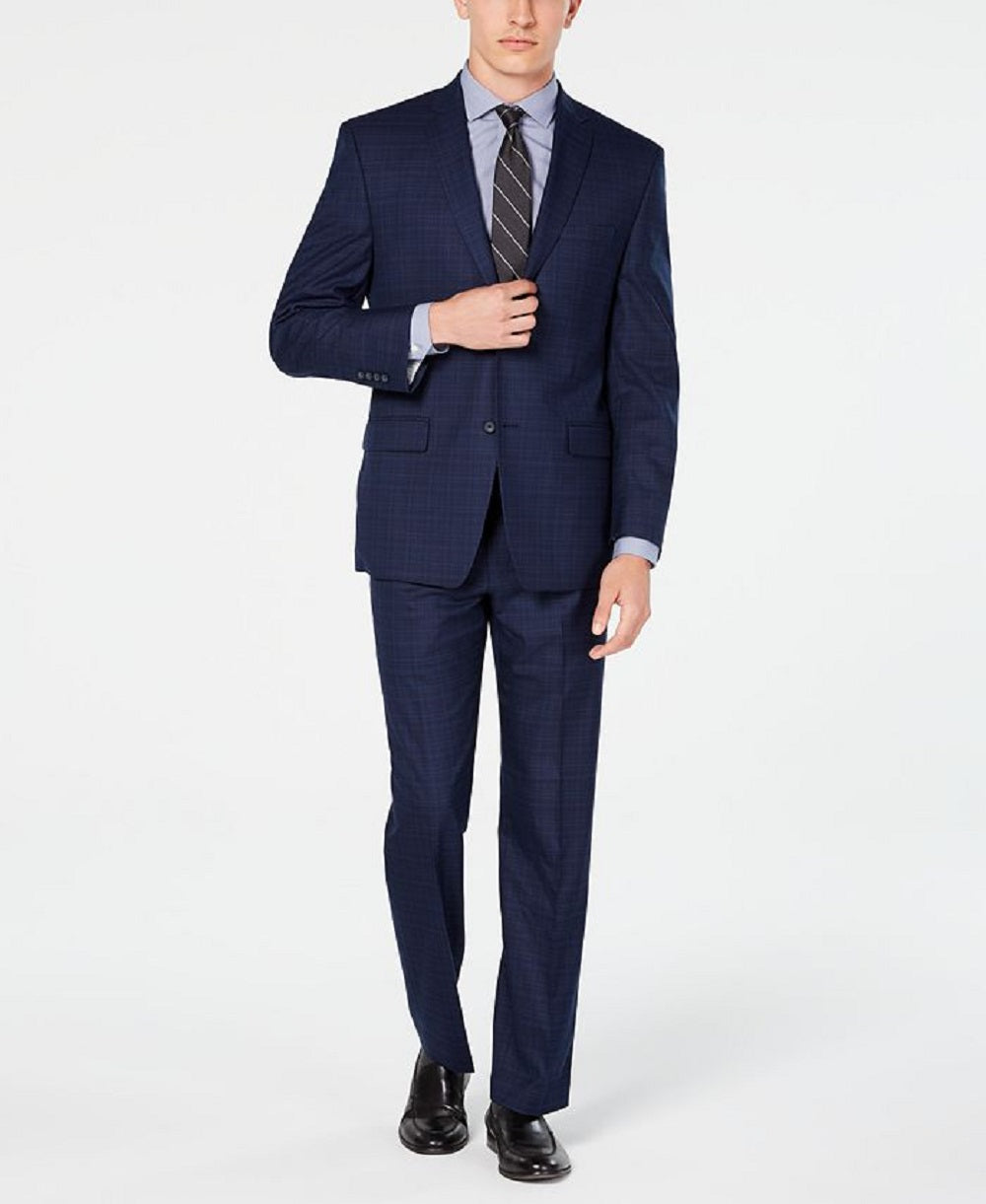 Terno xadrez masculino Marc New York Modern Fit azul tamanho 42