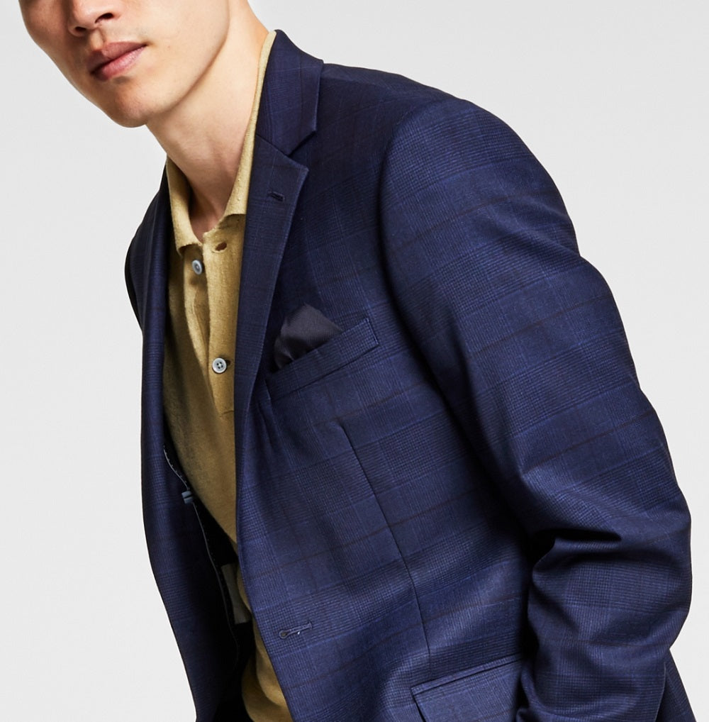 Bar III Jaqueta Masculina Skinny Fit Xadrez Azul Tamanho 44