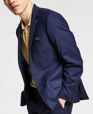 Bar III Men's Skinny Fit Plaid Suit Jacket Blue Size 44