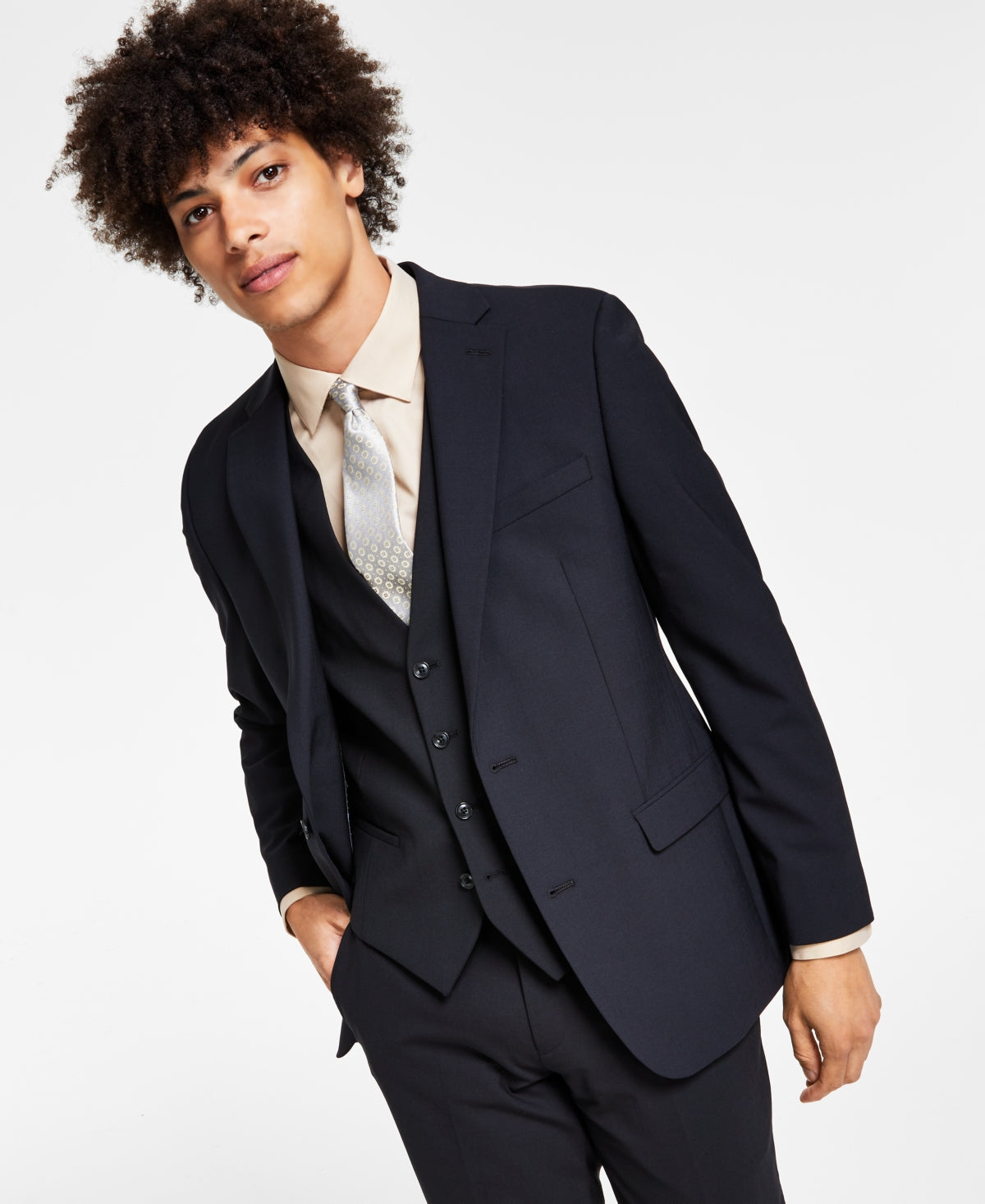 Bar III Jaqueta de lã slim fit masculina preta tamanho 42