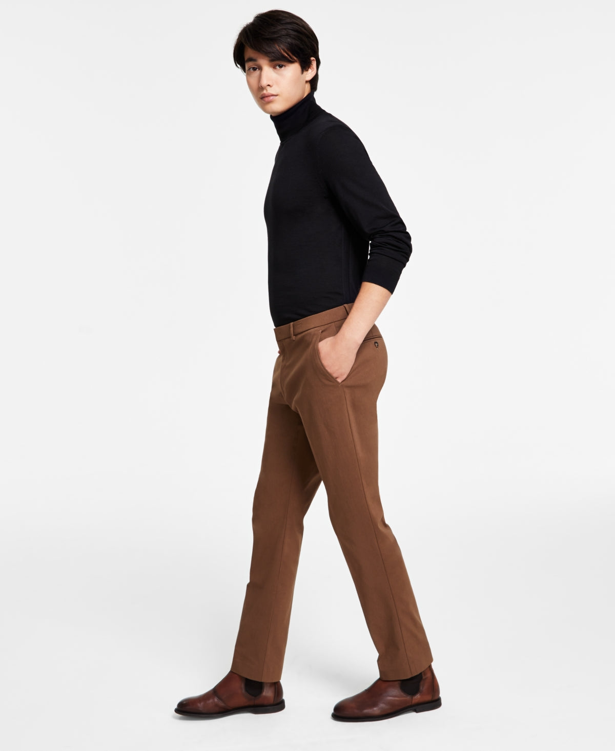 Calça Tommy Hilfiger Masculina Modern Fit Th Flex Stretch Comfort Solid Performance Marrom Tamanho 32X34