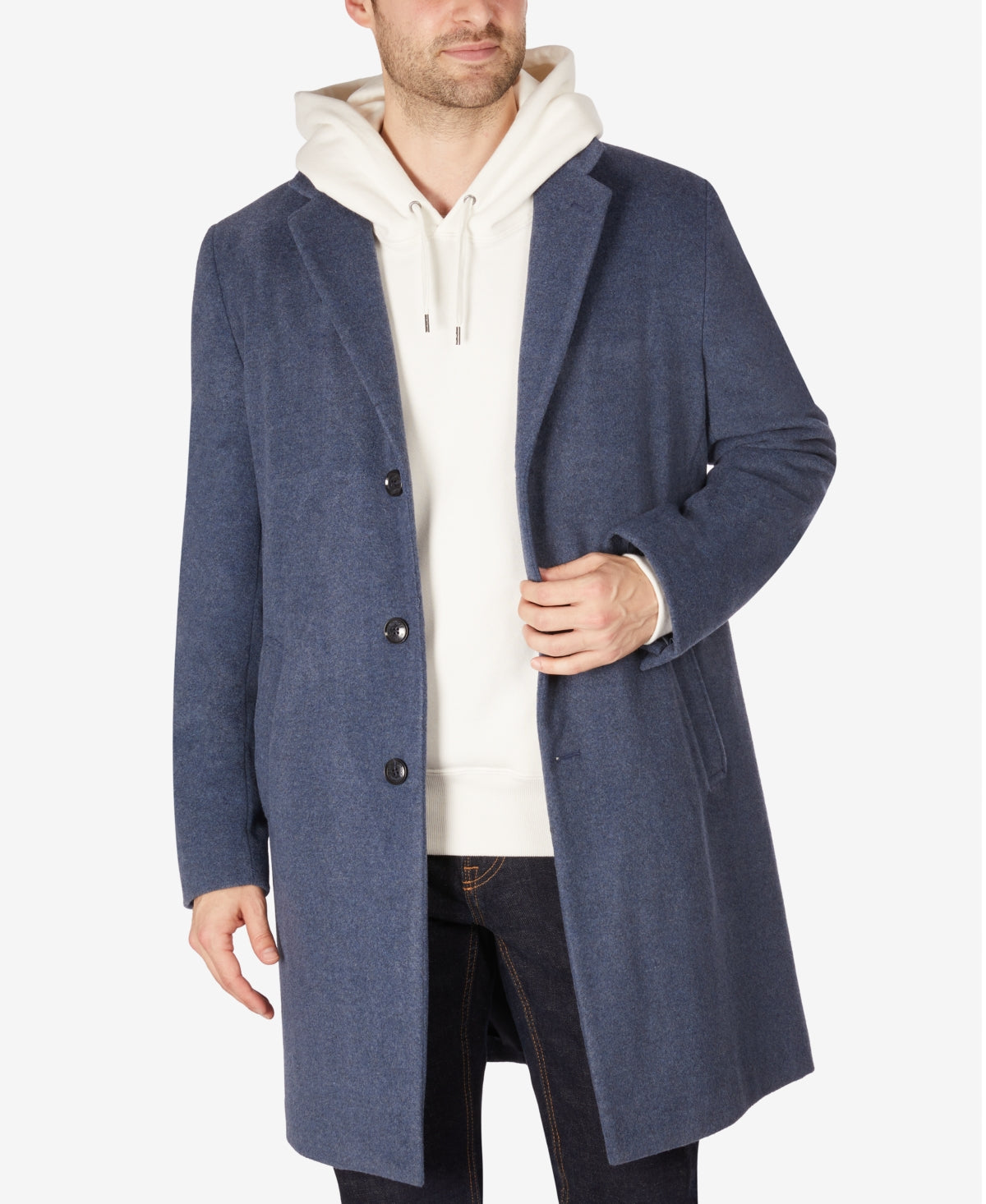 Sobretudo Tommy Hilfiger Addison Wool Blend Trim Fit Masculino Azul Tamanho 46R