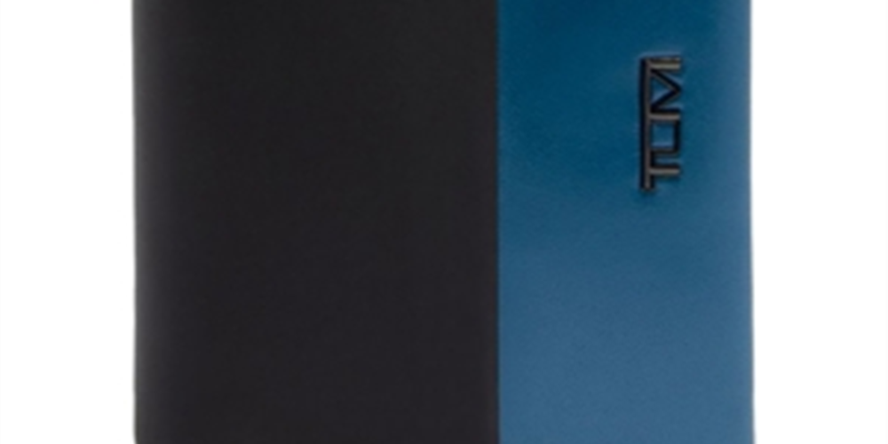 Porta-cartões Tumi Nassau em couro com blocos de cores e reforço, tamanho regular, azul