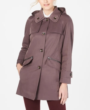 Casaco de chuva feminino London Fog com botões roxos, tamanho pequeno XS
