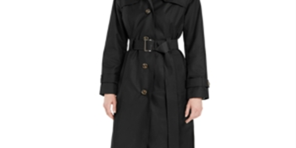 London Fog Trench Coat Feminino com Capuz e Repelente de Água Preto Tamanho GG