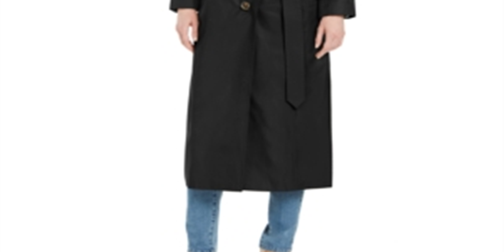 London Fog Trench Coat Feminino com Capuz e Repelente de Água Preto Tamanho GG
