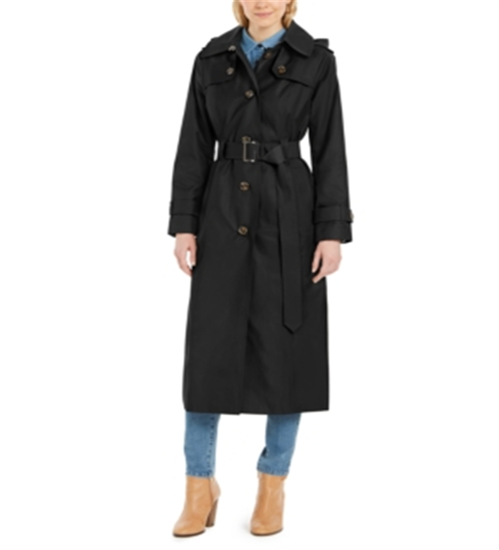 London Fog Hooded Waterproof Trench Coat Feminino Preto Tamanho XX-G