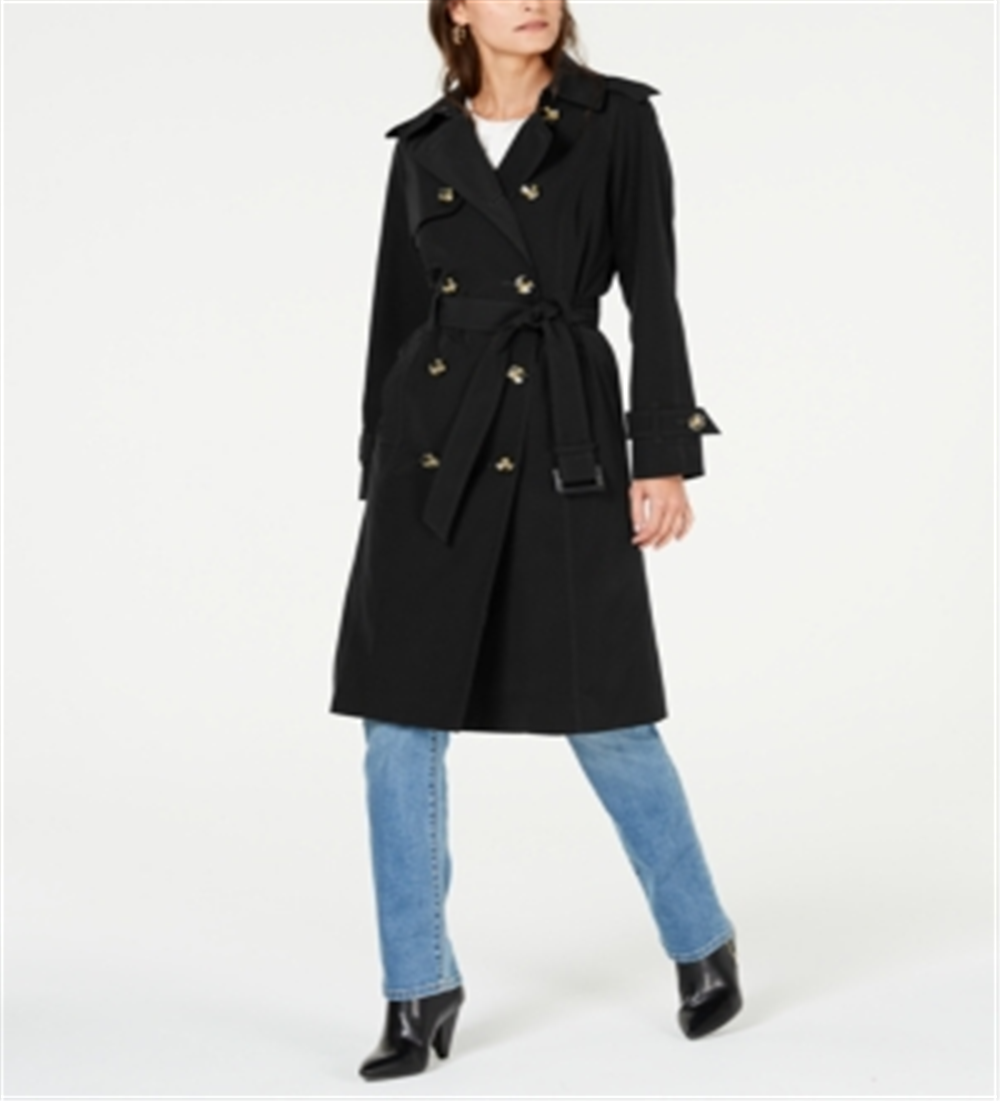 London Fog Trench Coat Feminino com Cinto e Trench Coat Resistente à Água, Preto, Tamanho Pequeno