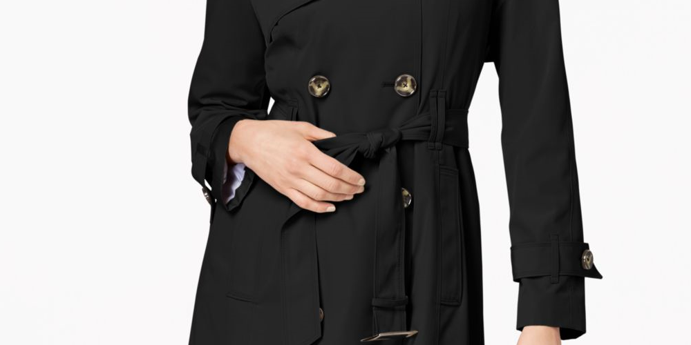 London Fog Trench Coat Feminino Cinto Trench Coat Resistente à Água Preto Tamanho Médio