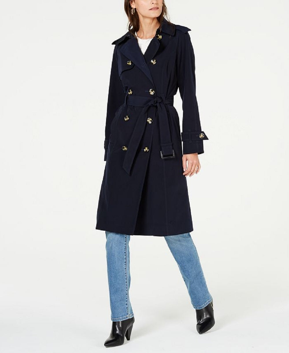 London Fog Trench Coat Feminino Trench Coat Resistente à Água com Cinto e Trecho Duplo Preto Tamanho Grande