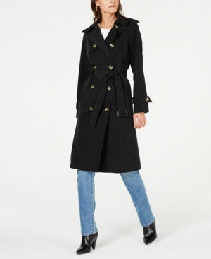 London Fog Trench Coat Feminino Trench Coat Resistente à Água com Cinto e Trecho Duplo Preto Tamanho XX-Grande