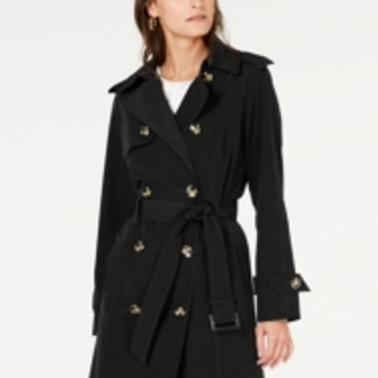London Fog Trench Coat Feminino Trench Coat Resistente à Água com Cinto e Trecho Duplo Preto Tamanho XX-Grande