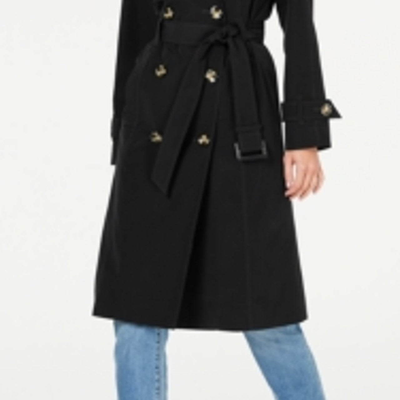 London Fog Trench Coat Feminino Trench Coat Resistente à Água com Cinto e Trecho Duplo Preto Tamanho XX-Grande