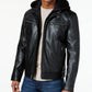 Jaqueta bomber masculina Michael Kors de couro sintético com capuz, preta, tamanho grande