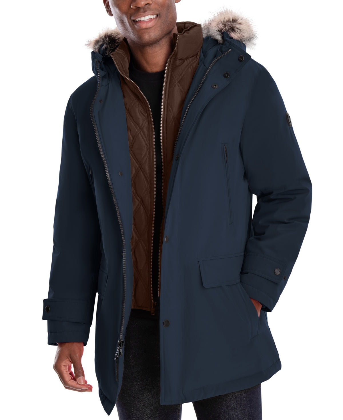 Michael Kors Parka com capuz e snorkel masculino, azul, tamanho grande