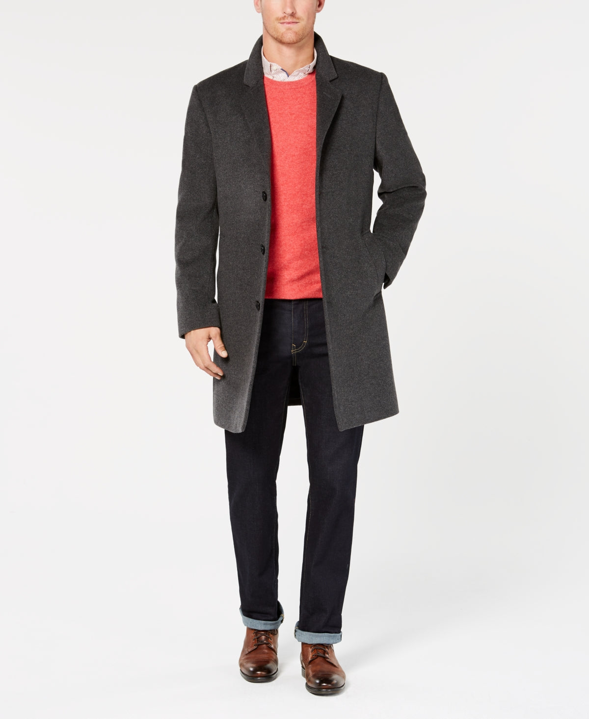 Sobretudo masculino Michael Kors Madison Wool Blend Modern Fit Cinza Tamanho 42