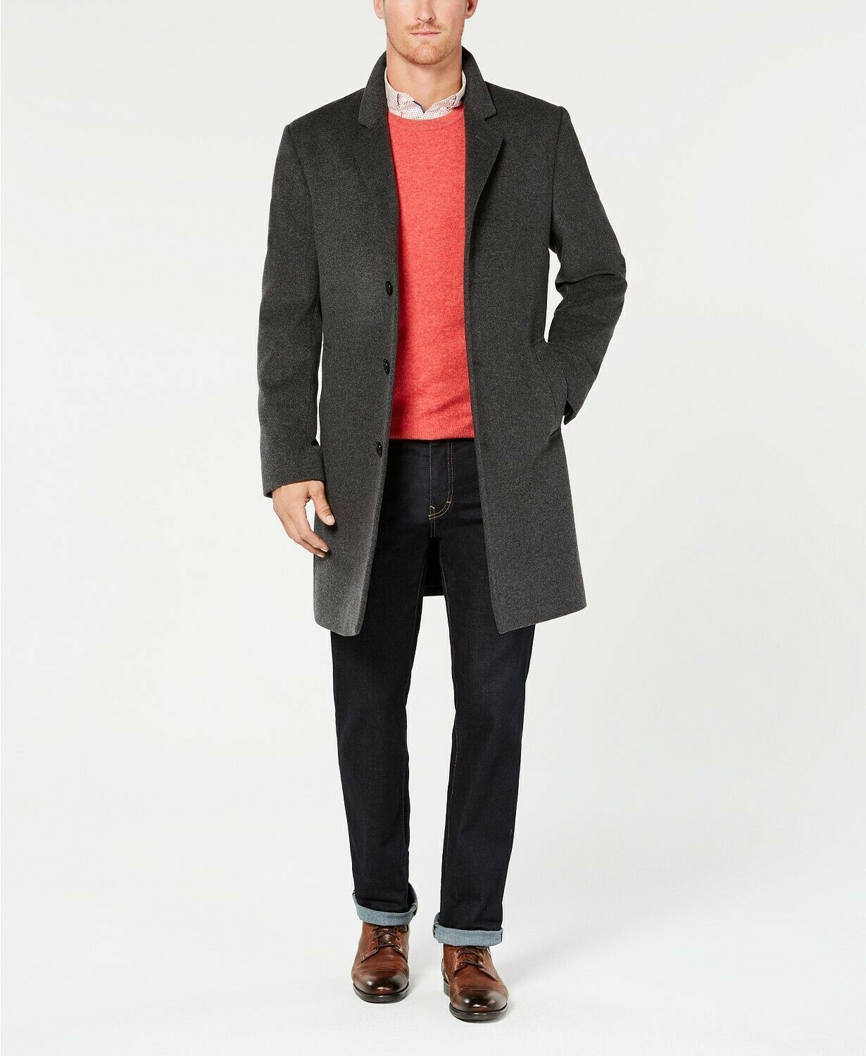 Sobretudo Michael Kors Masculino Madison Wool Blend Modern Fit Cinza Tamanho 44