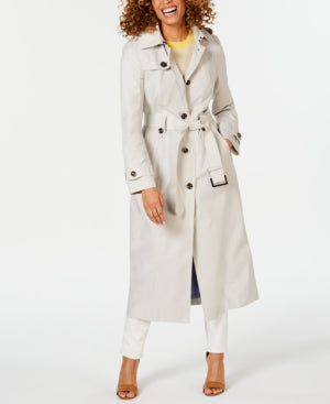 Sobretudo impermeável com capuz e abotoamento simples London Fog para mulher - Bege Pebble, tamanho P