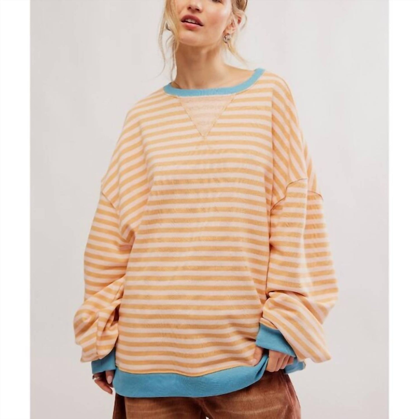 Free People - Striped Oversized Crewneck Sweatshirt