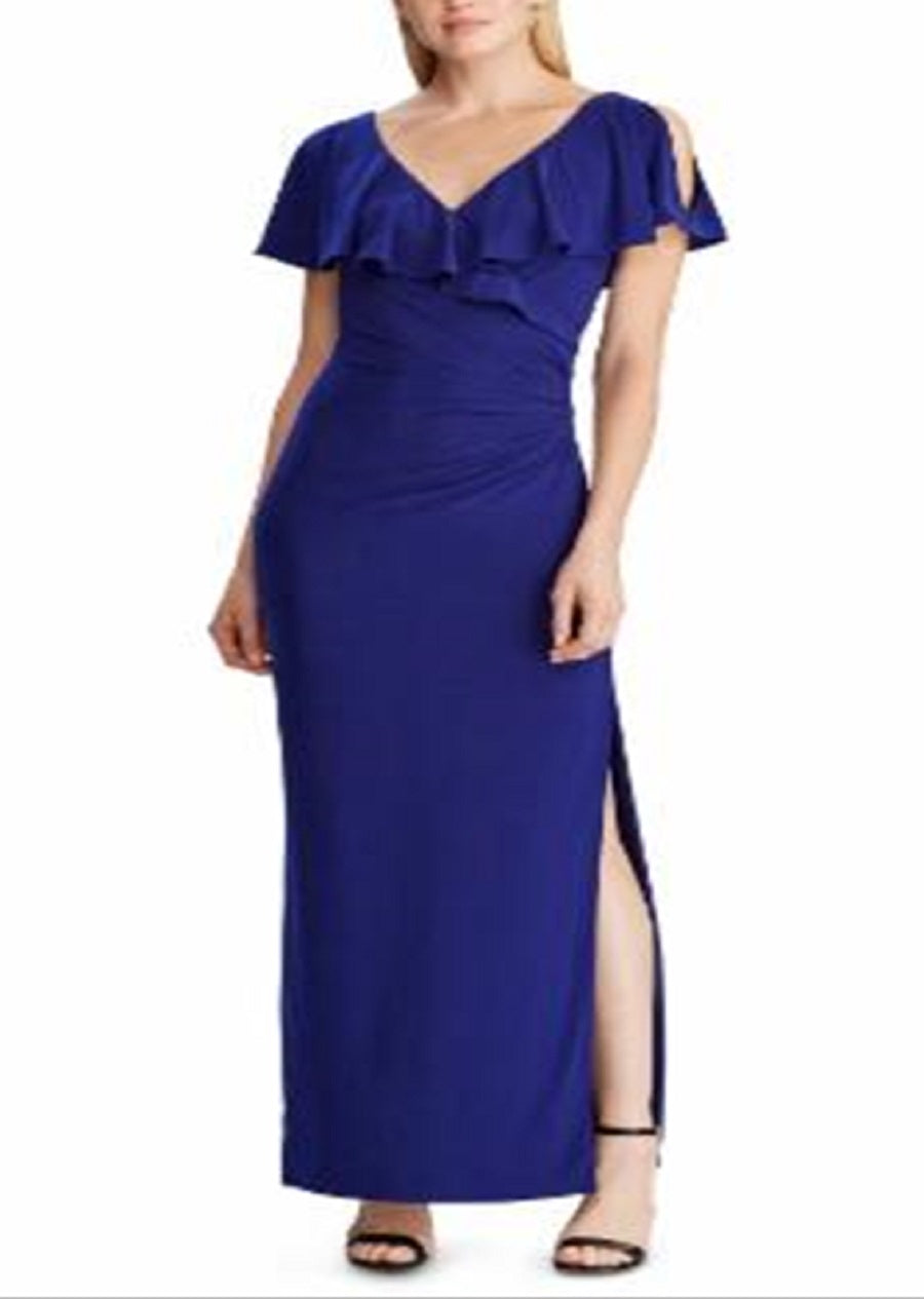 Vestido de festa longo e justo Ralph Lauren feminino, azul, tamanho 6