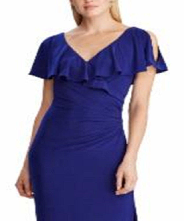 Vestido de festa longo e justo Ralph Lauren feminino, azul, tamanho 6