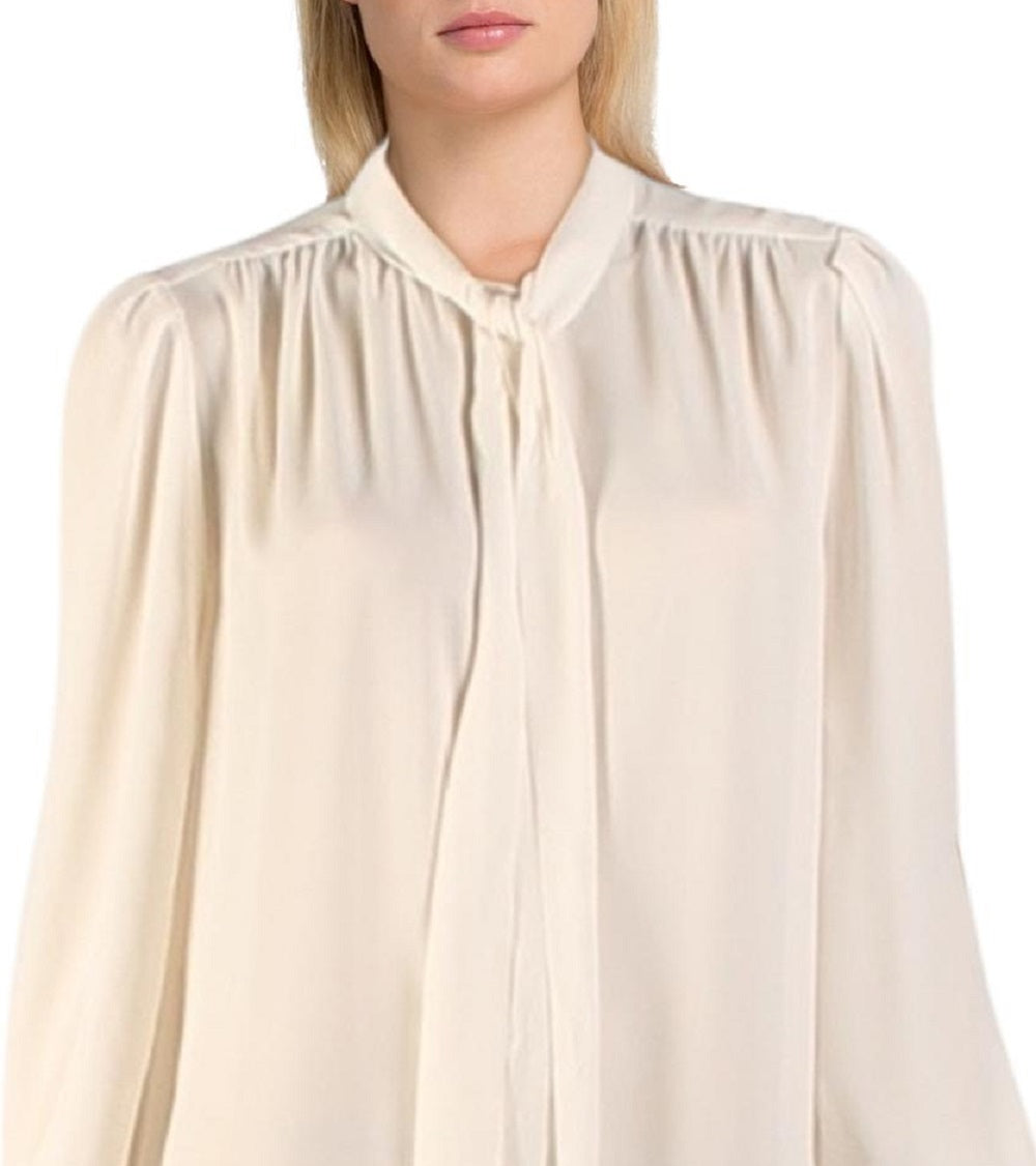Blusa Ralph Lauren Feminina com Botões e Gola Amarrada, Marrom, Tamanho Médio